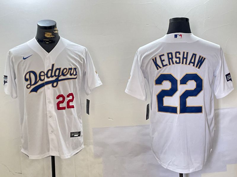 Men Los Angeles Dodgers 22 Kershaw White Game 2024 Nike MLB Jersey style 3